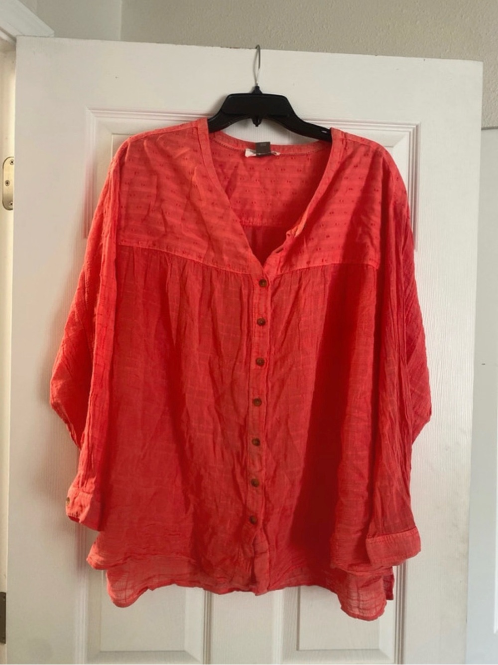 Pilcro Anthropologie Coral Button-Down Gauze Blouse XL